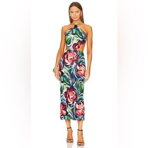 YAURA Revolve Toluwa Midi Dress Floral Halter Dress with Sequins and Bold Colors